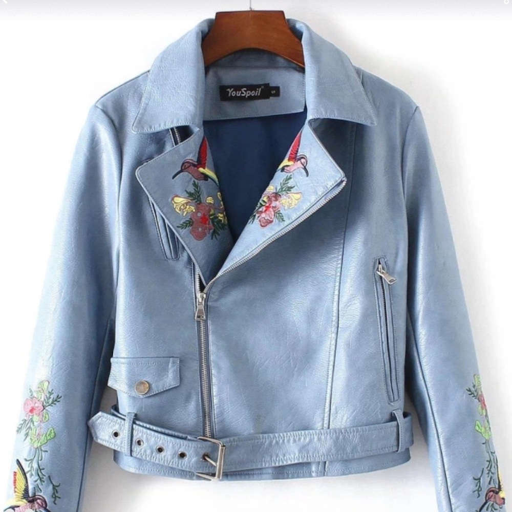 🚫SOLD🚫NWT Vegan leather embroidered jacket - Picture 1 of 5