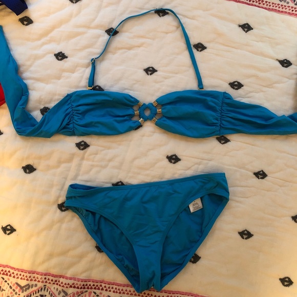 Carmen Marc Valvo teal bikini with gold accents - Picture 1 of 4