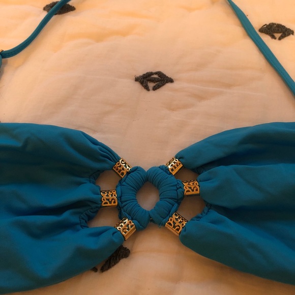 Carmen Marc Valvo teal bikini with gold accents - Picture 2 of 4