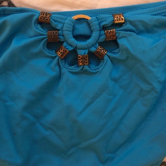 Carmen Marc Valvo teal bikini with gold accents - Picture 3 of 4