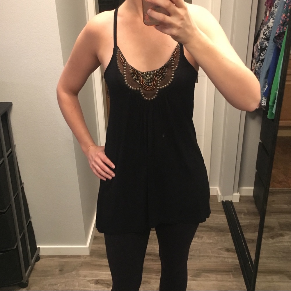 Embellished racer back long tank