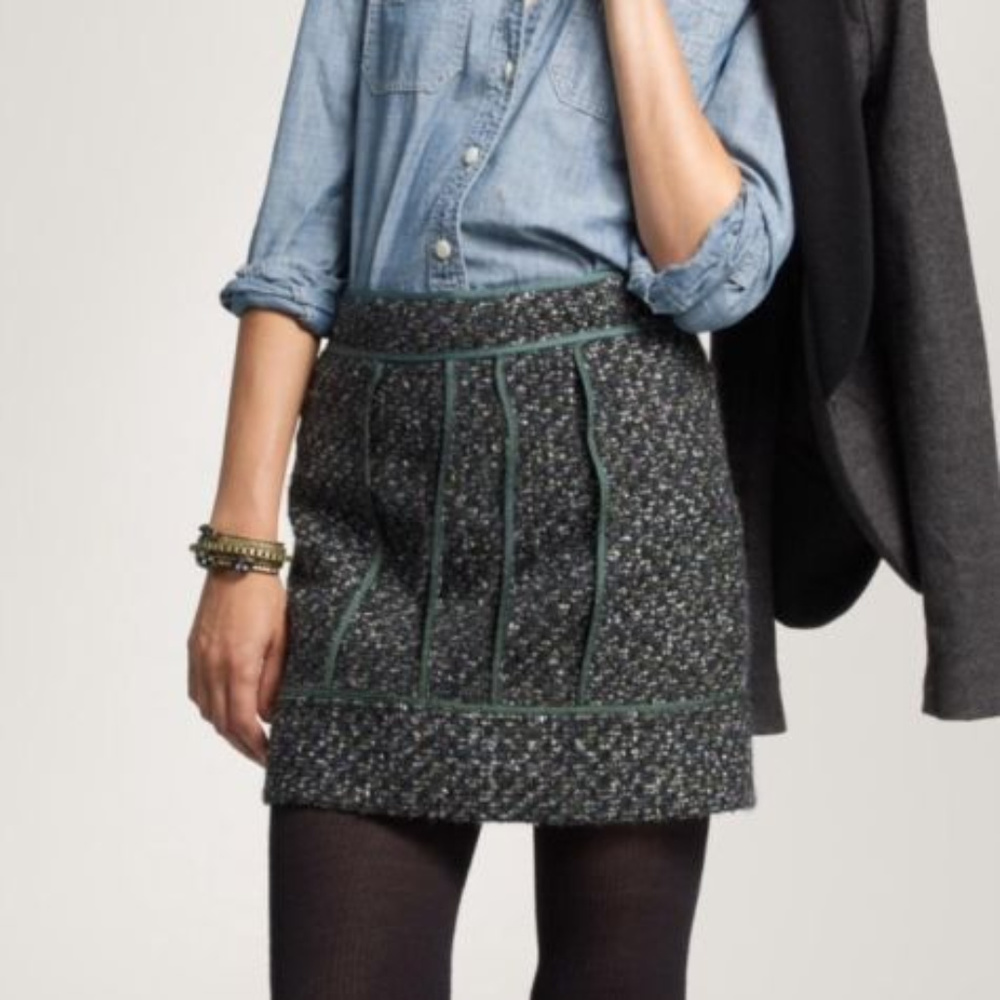 J.Crew Green Moss Tweed Wool Mini Skirt