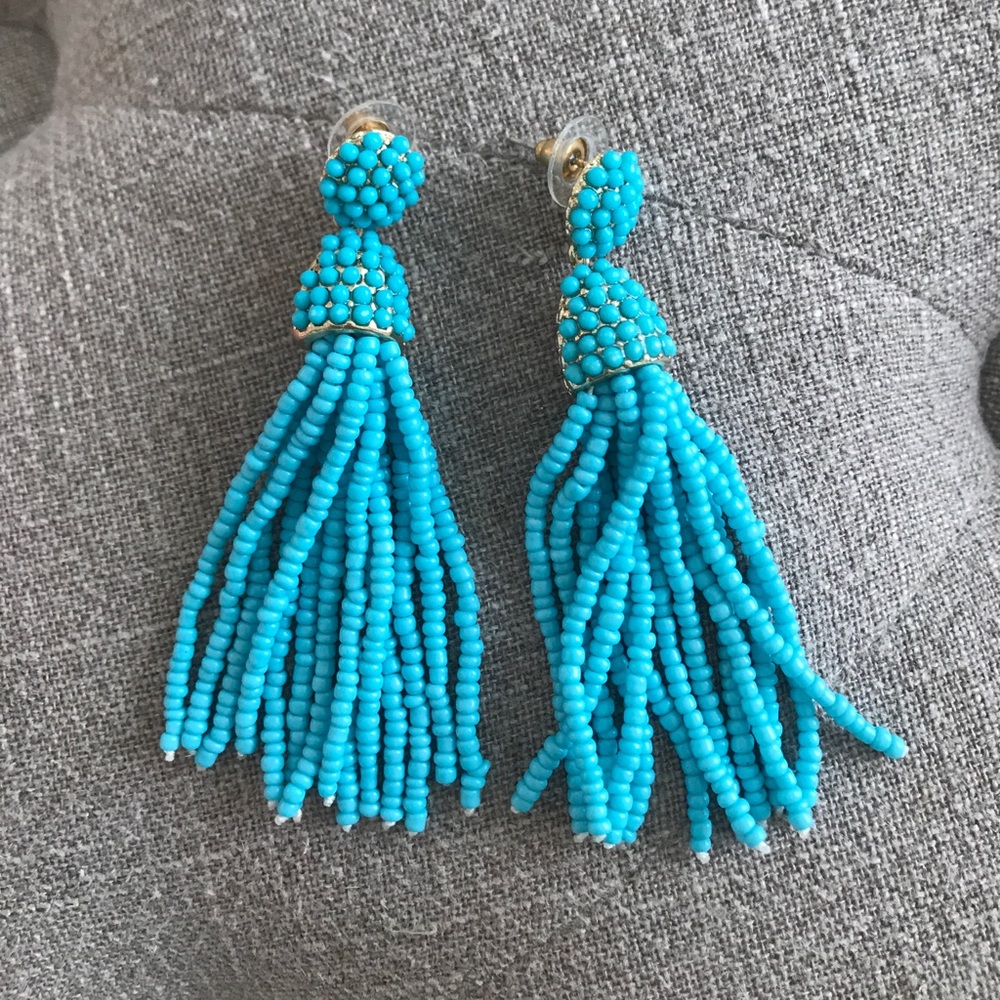Turquoise beaded tassel earrings