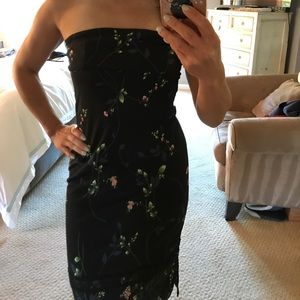 BCBG little black, floral, strapless dress.