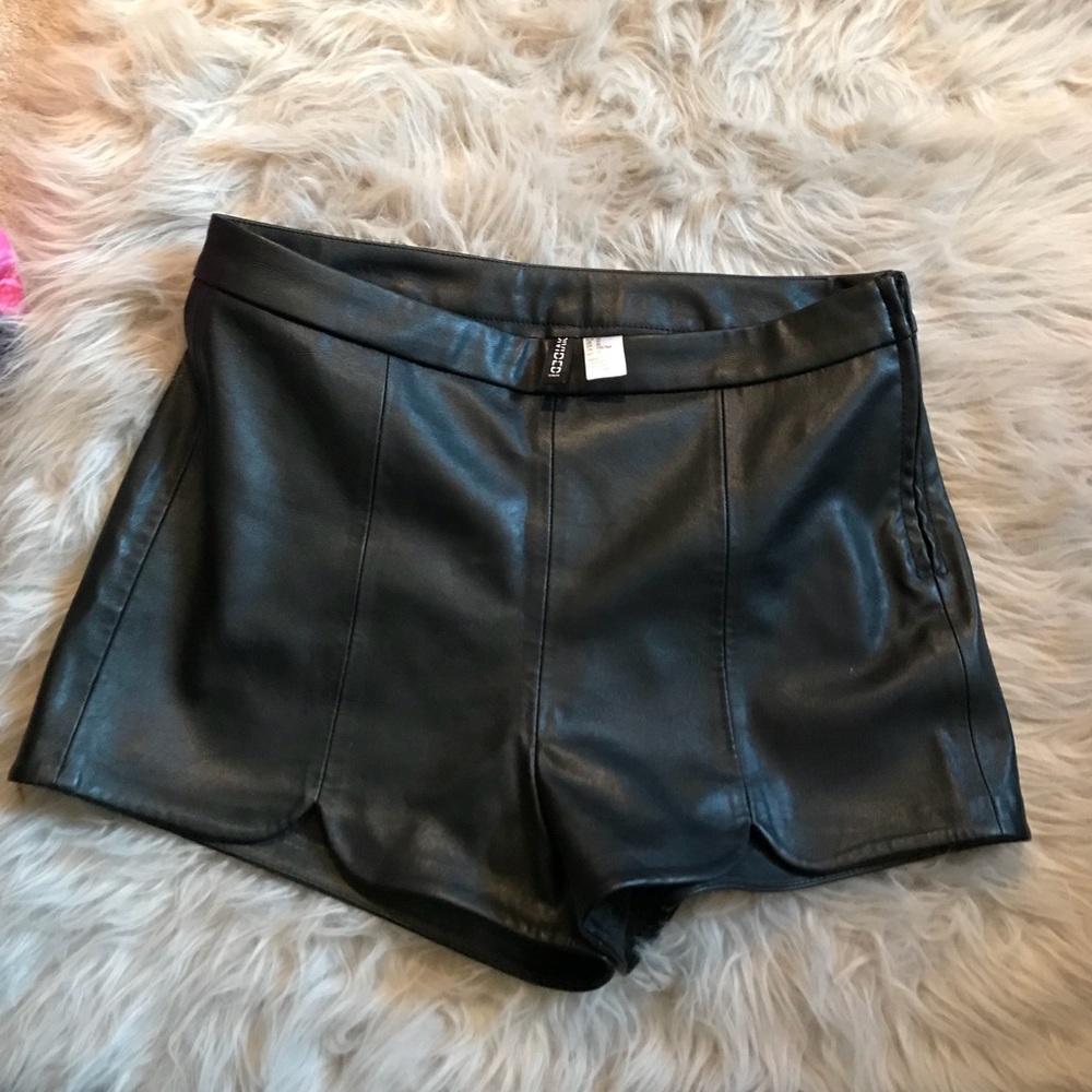 H&M leather scalloped shorts
