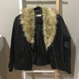 Black and Fur Trimmed Moto Jacket
