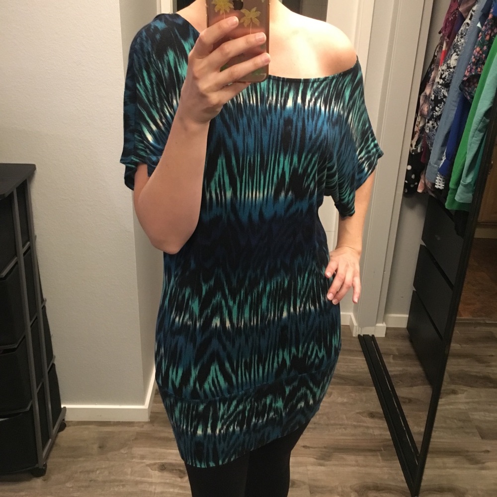Blue/green zebra print long top/tunic/dress