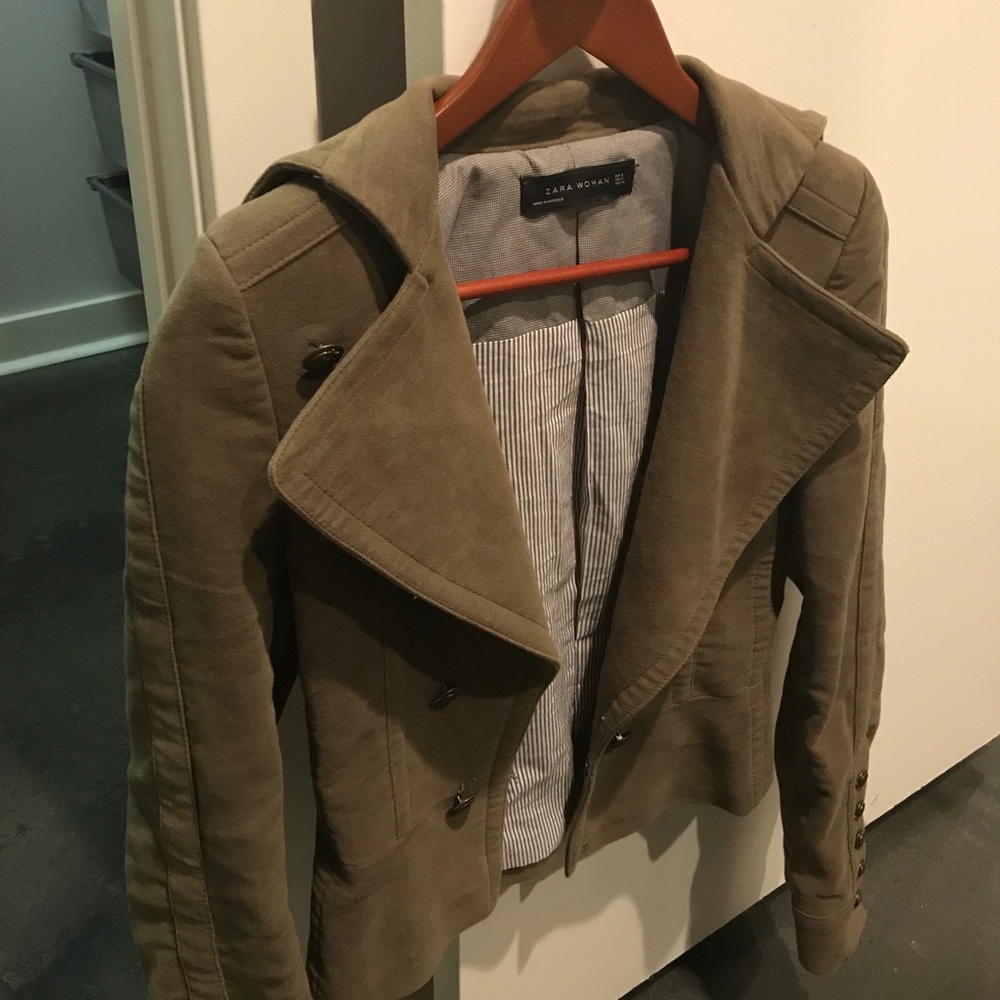 Zara Woman Military-Style Olive Crop Jacket Size S
