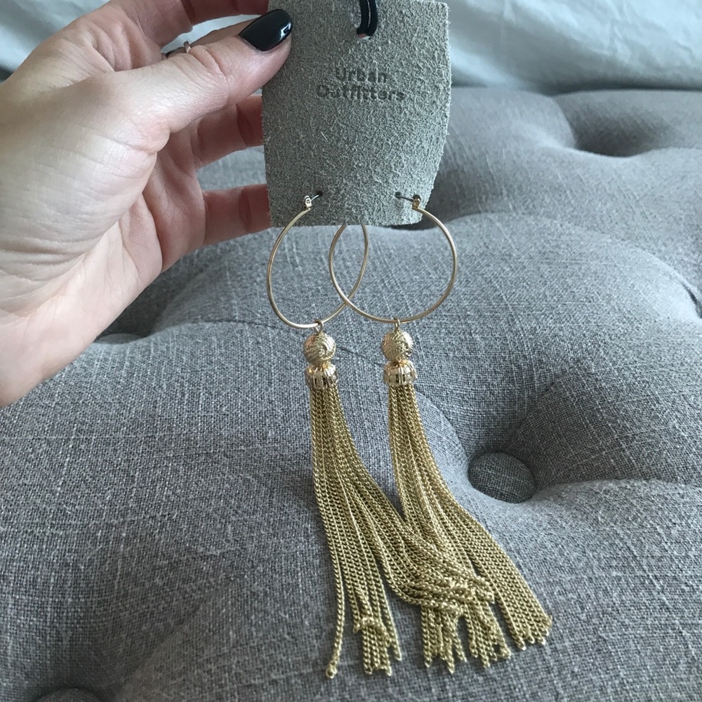 Gold hoop tassel earrings