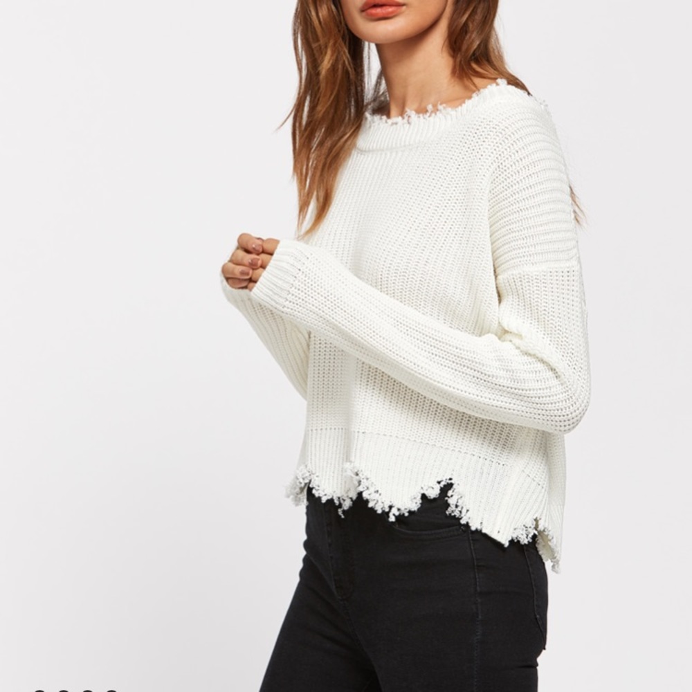 SHEIN  Scoop Back Scalloped Raw Edge Jumper