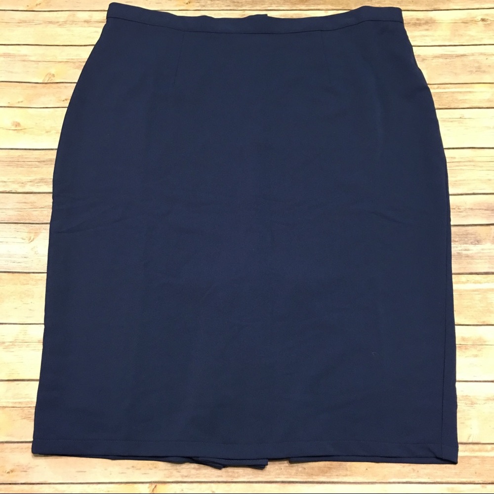 Navy Blue Pencil Skirt with Pleated Back Split