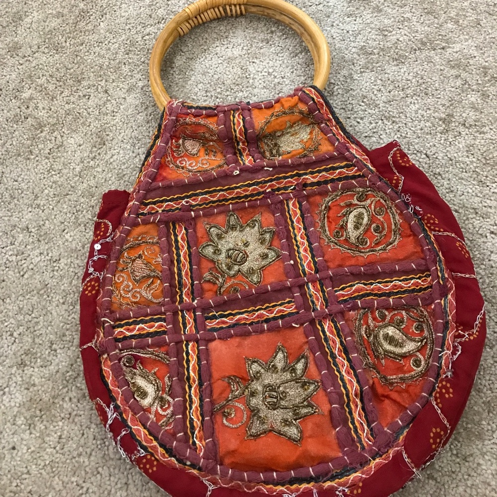 Red and orange embroidered purse