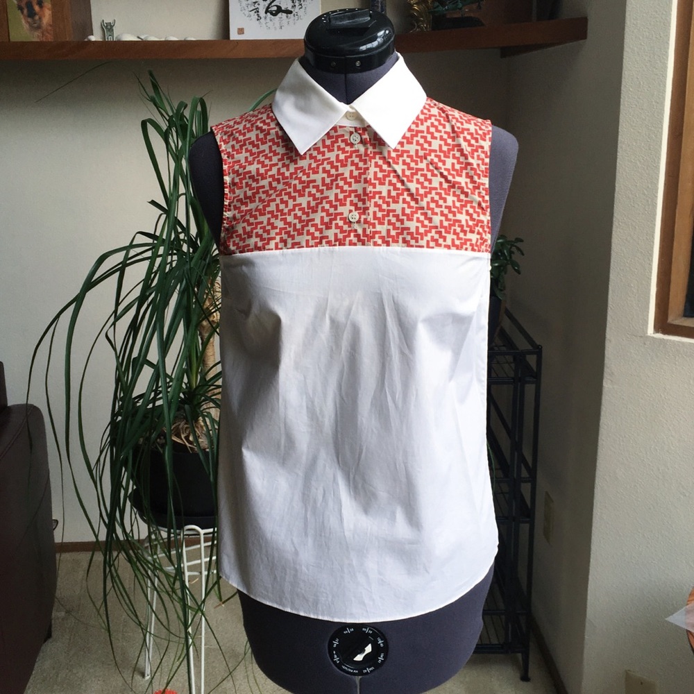 Jil Sander Navy White Pattern Blouse XS 34 0