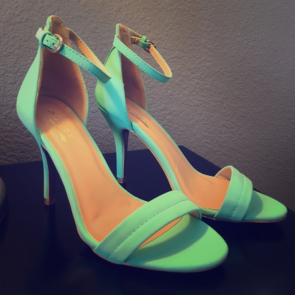 Mint green ankle stilettos