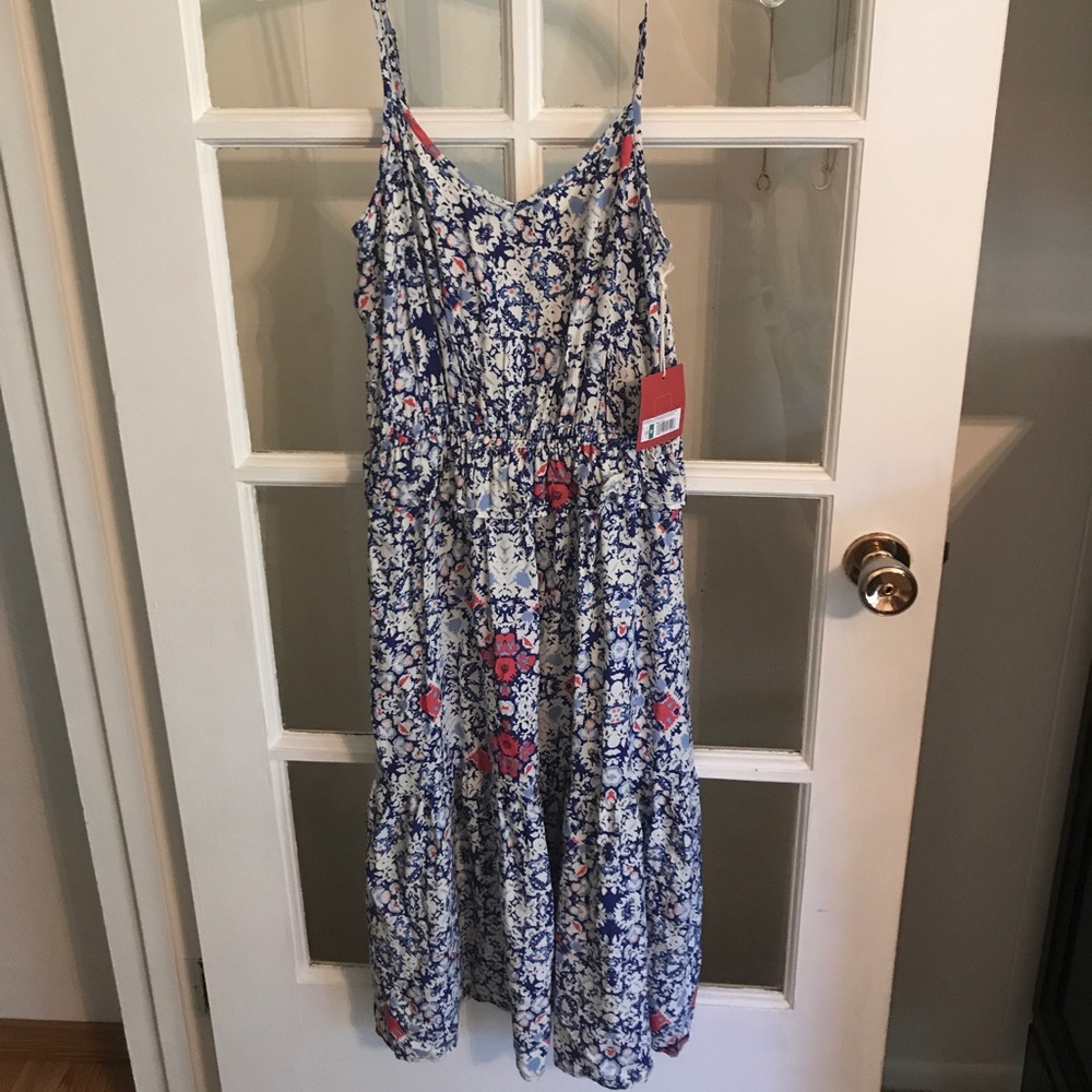 Royal blue floral dress with adjustable straps