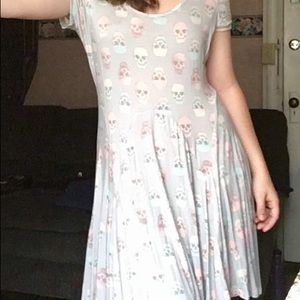 Cold Shoulder Pastel Goth Skull Print Dress