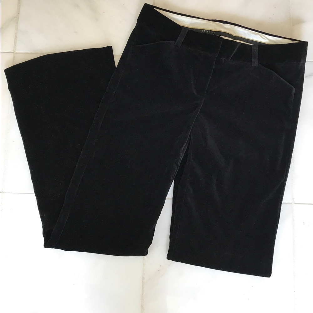 Theory Black Velvet Wide Leg Dress Pants sz 2