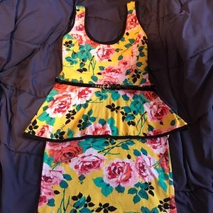 Floral Yellow/Pink Peplum Dress Size M