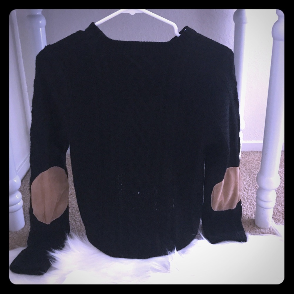 Elbow patch crop sweater and skater skirt outfit