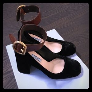 Prada, Black Velvet, Block Heel Pumps