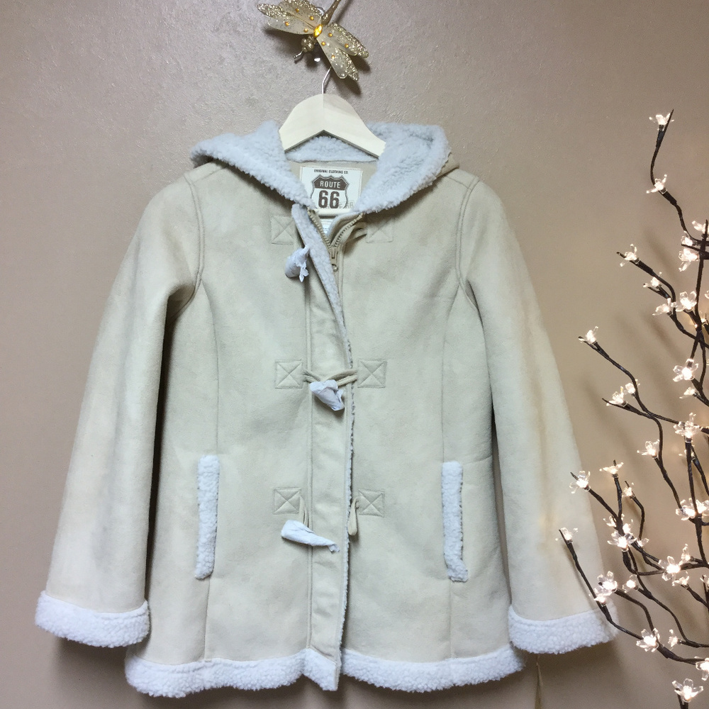 Girls Faux Suede/Sherpa Coat with Hood Size 14/16