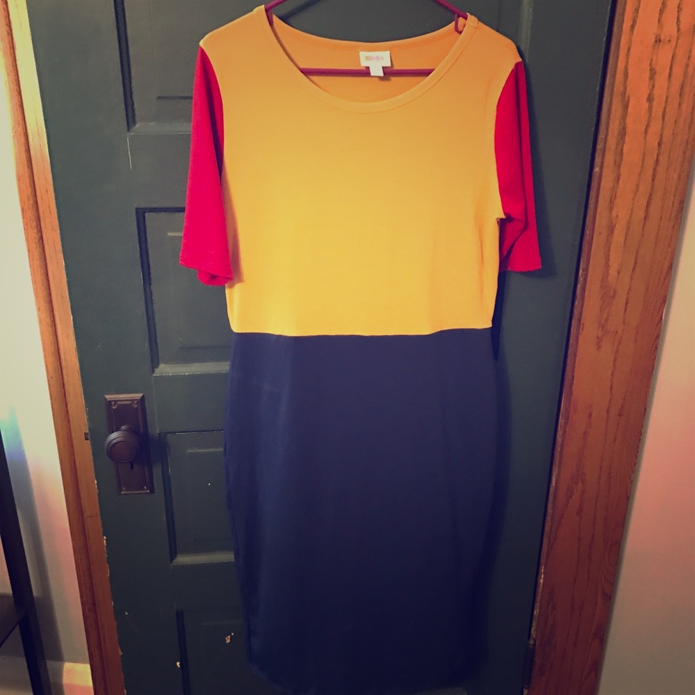 LulaRoe Julia, Large Yellow, Red, Blue