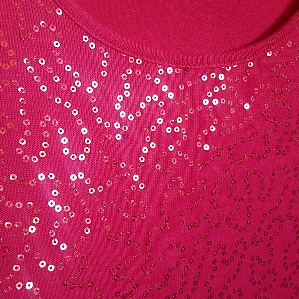 Cable & Guage red sequined holiday cardigan