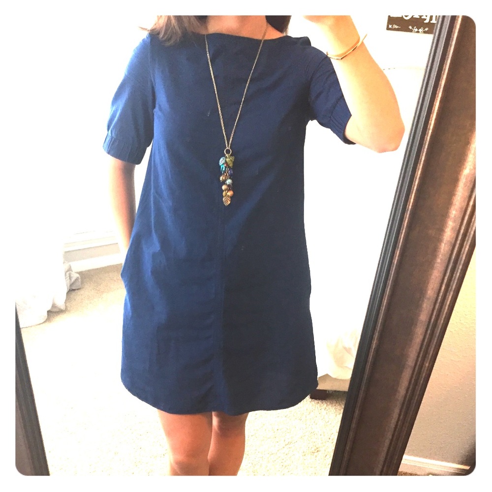 Denim Boat-neck Dress with pockets