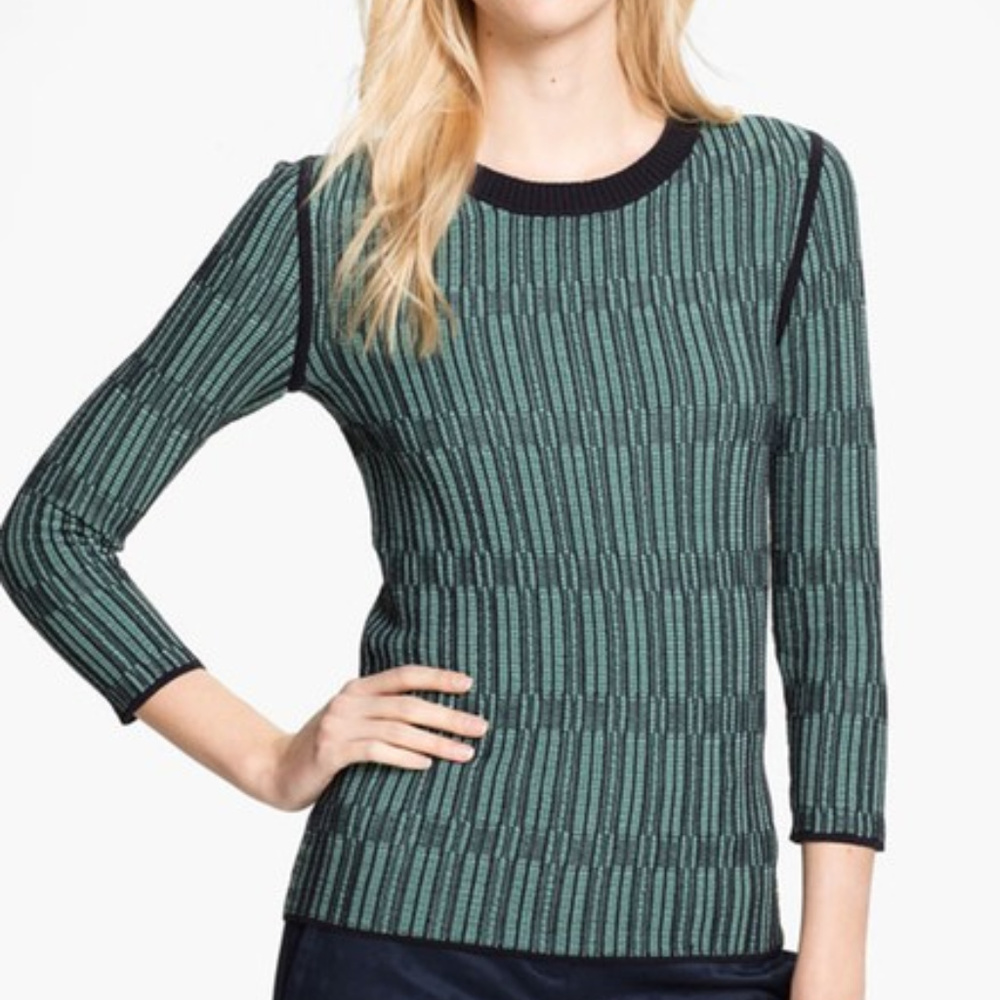 Tory Burch "Arielle" Green & Navy Sweater L