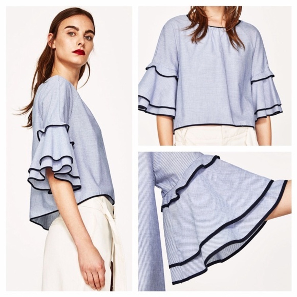 NEW Zara ruffle sleeve crop top size M