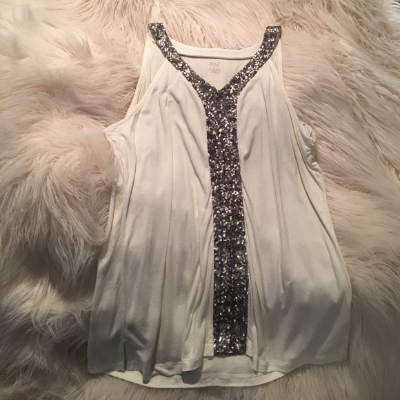 a.n.a Tops - Cream Sleeveless Top w/ Bronze&Silver Sequin Neck