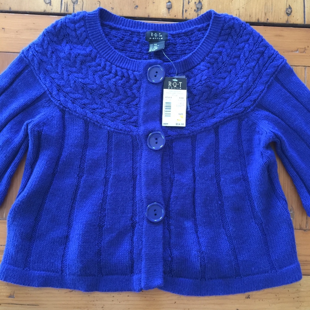 R.Q.T. cobalt blue 3/4 sl cropped cardigan/NWT