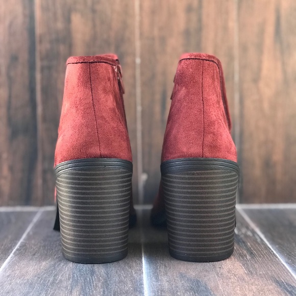 Rust Ruby Red Side Slit Block Heel Ankle Booties - Picture 6 of 8