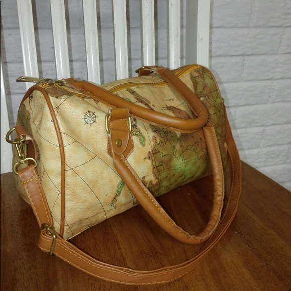 Handbags - Canvas Map Print Handbag