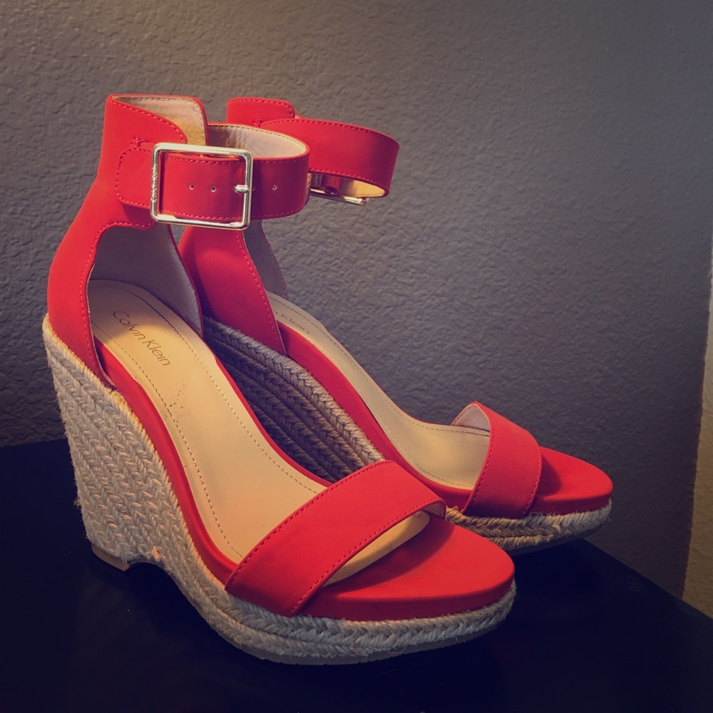 Calvin Klein vermillion orange Wedges