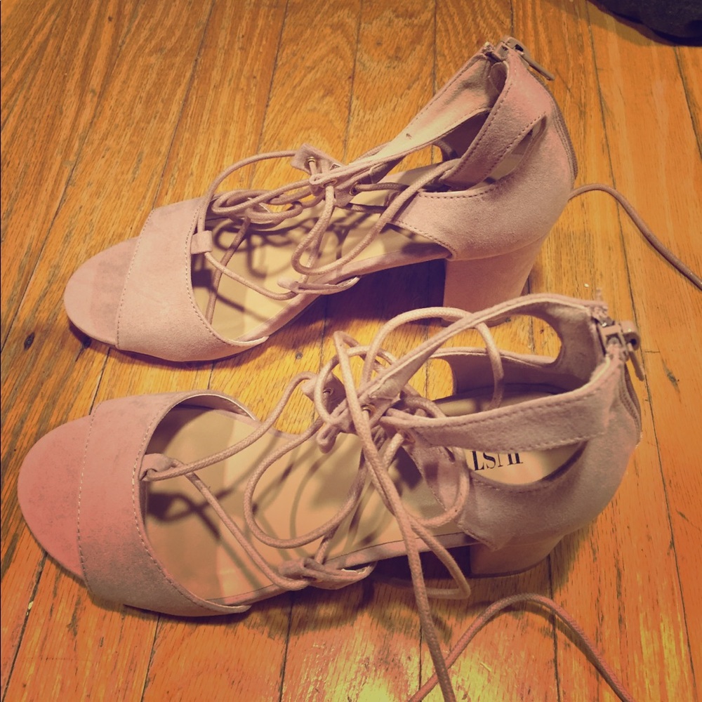 Blush lace up open toed heels. Size 7.5