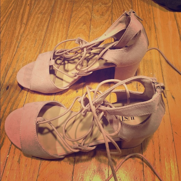 Blush lace up open toed heels. Size 7.5 - Picture 1 of 2