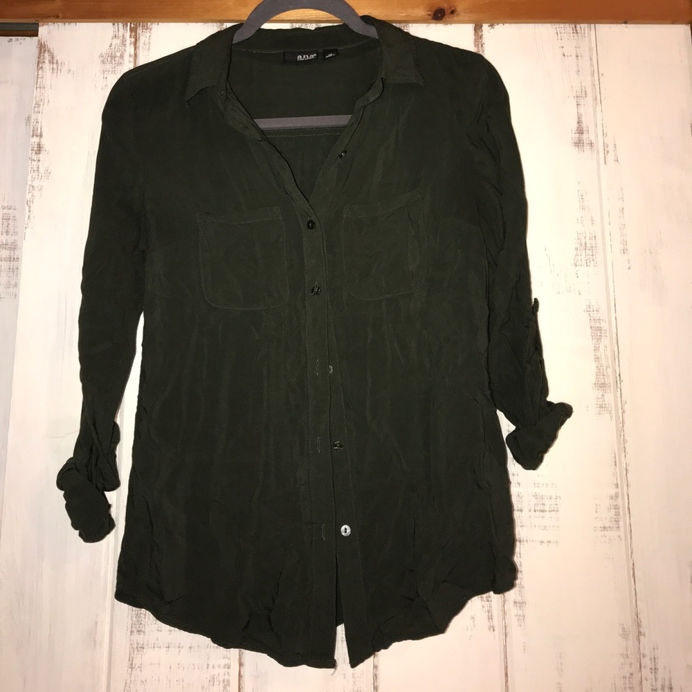 Olive green dressy button down shirt