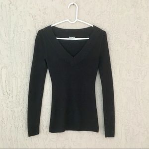 Black Fitted Sexy V-neck Warm Cozy Winter Sweater
