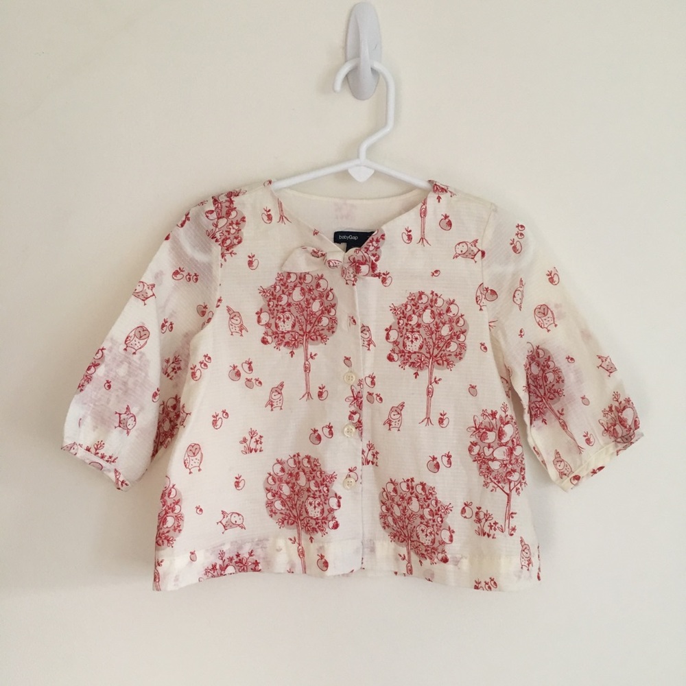BABY GAP button up owl print shirt sz 2t