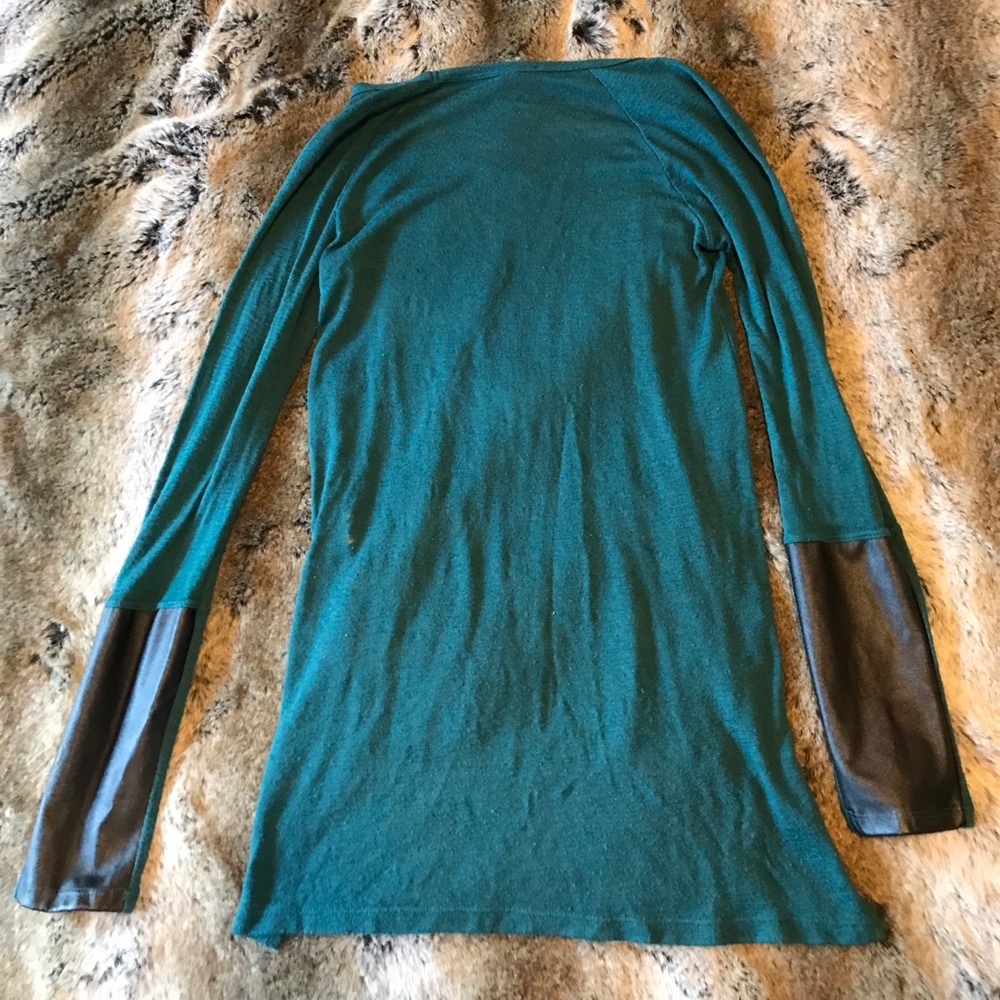 Maitai green long sleeve top w/ faux leather