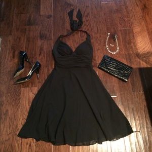WHBM Black Halter fit n' flare Dress Sz 2 - EUC