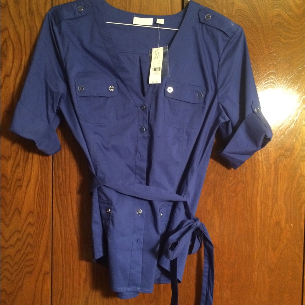 NWT New York & Company Blue Shirt Size L