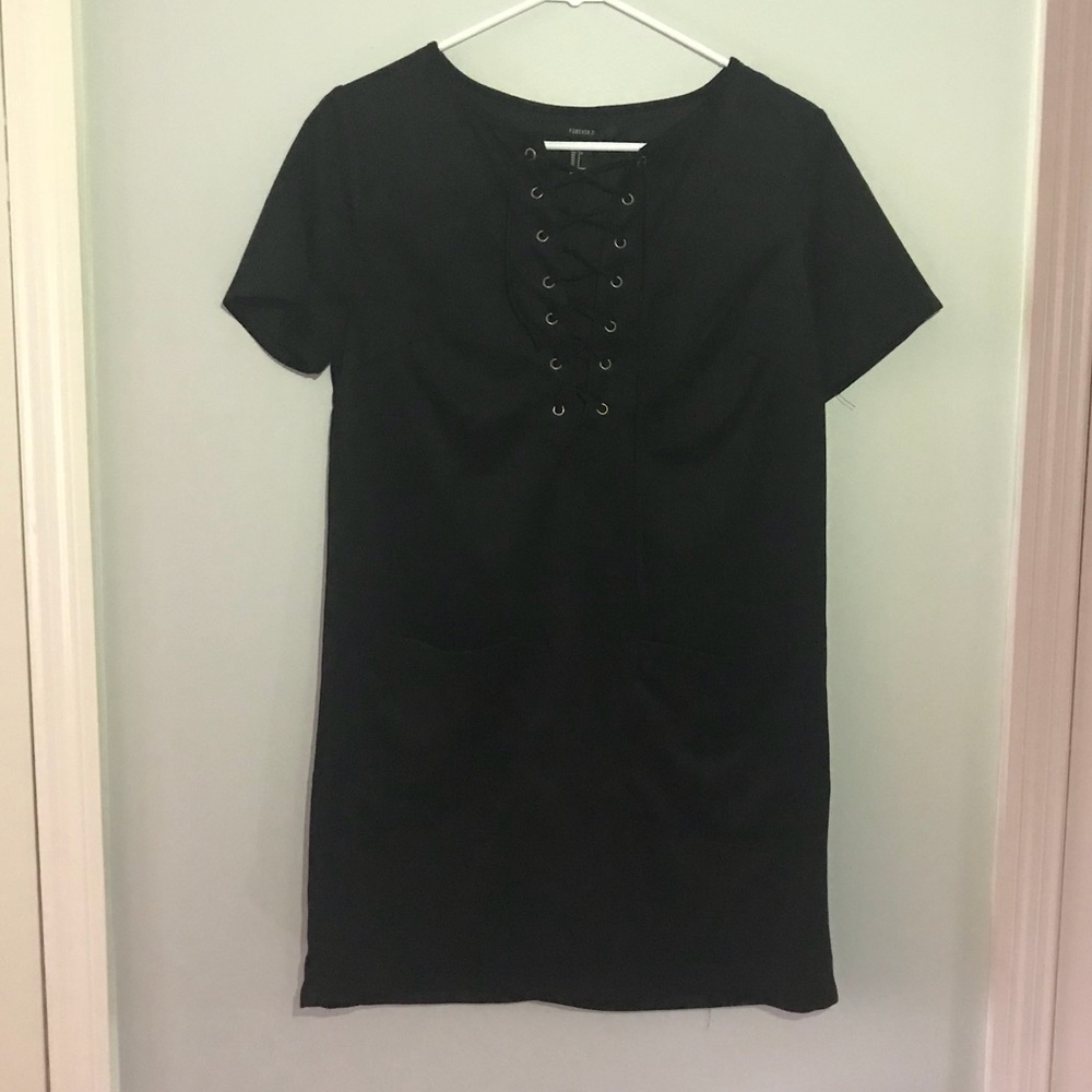 Suede lace up mini dress