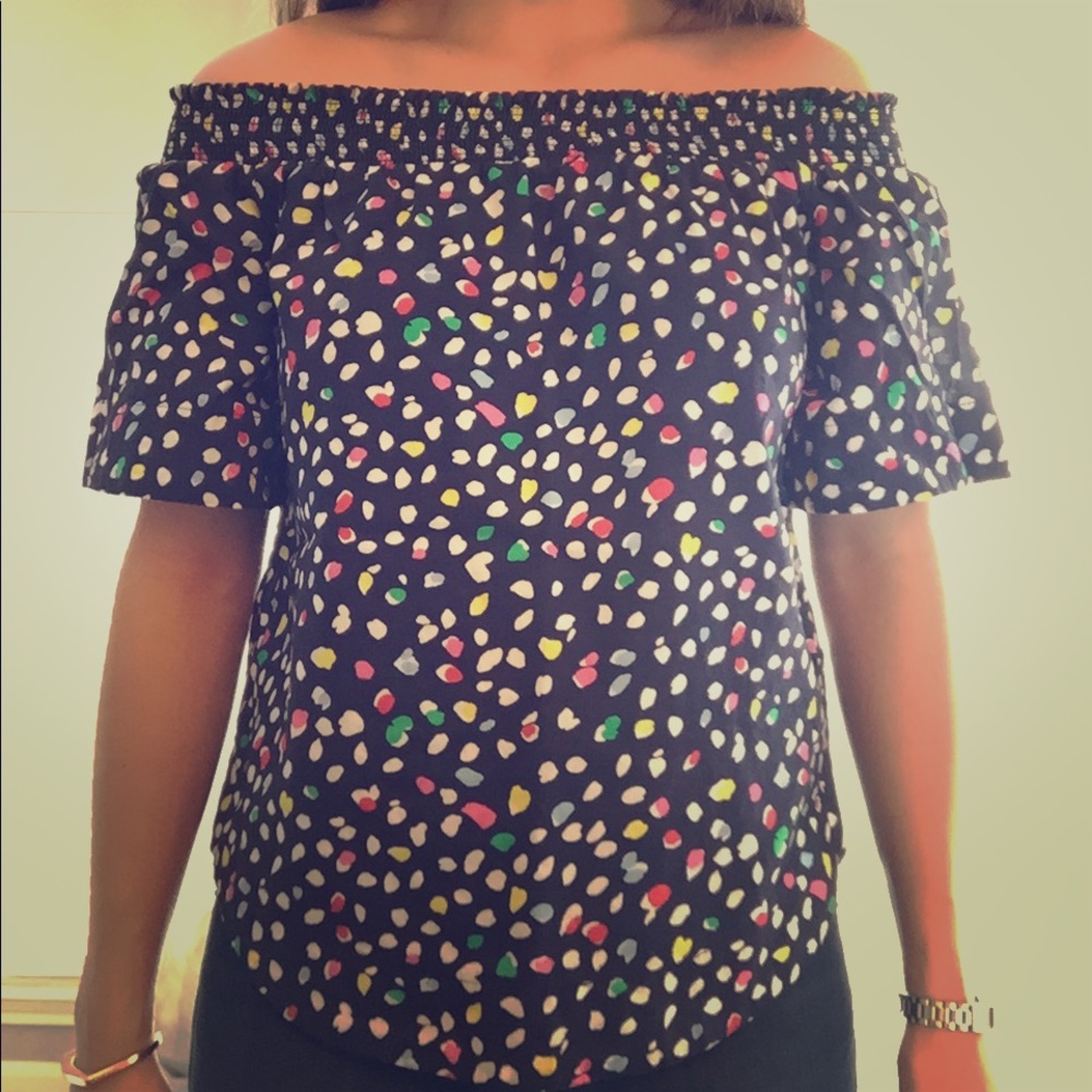 Polka-dotted Off-shoulder J.Crew top