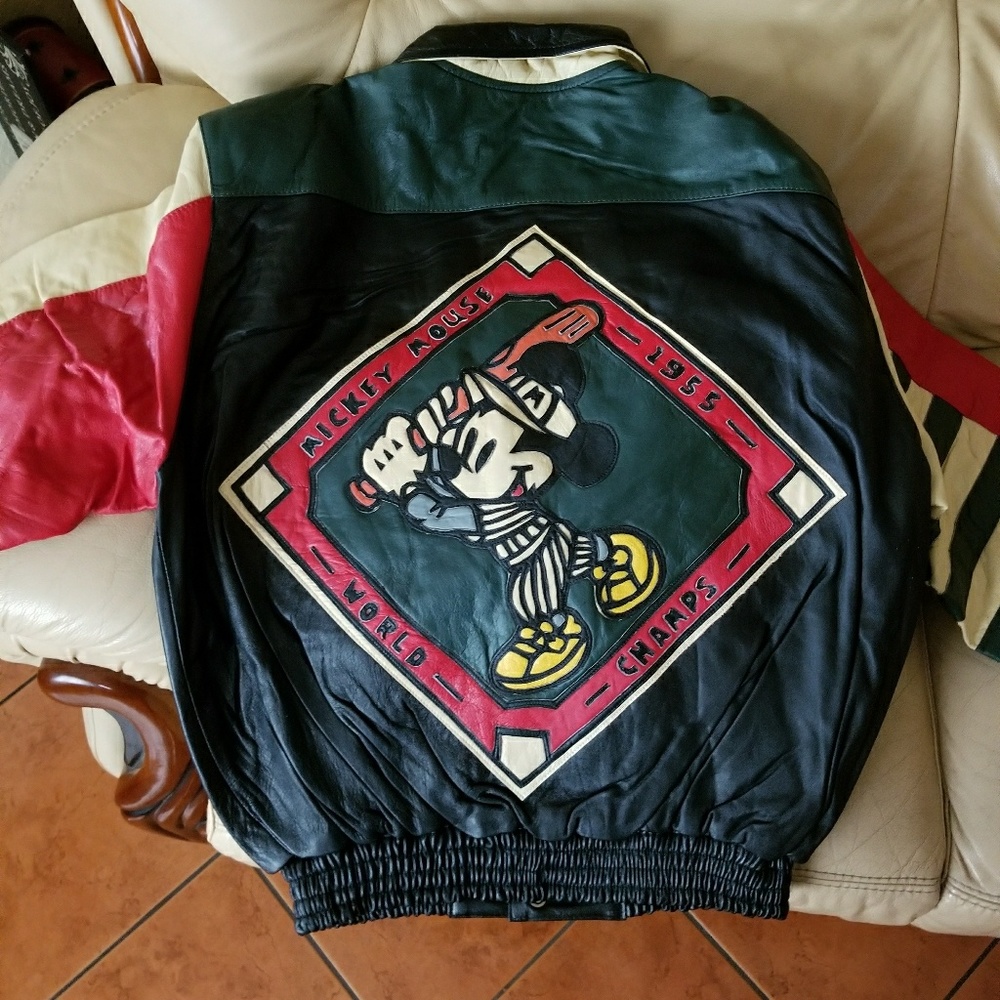 Vintage retro 90'sMens leather jacket Mickey Mouse