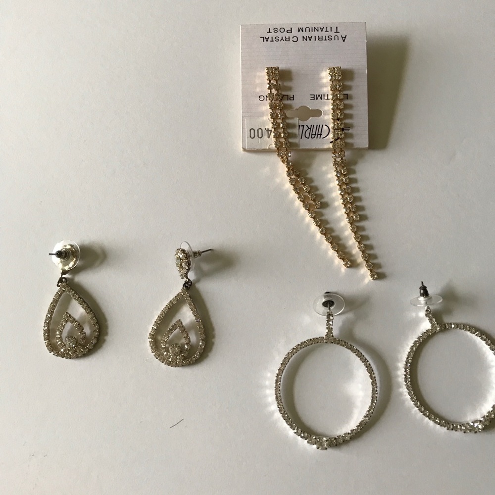 Three pairs of crystal earrings