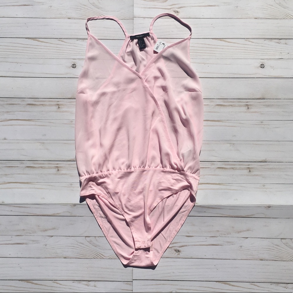 NWT sheer pink surplice bodysuit