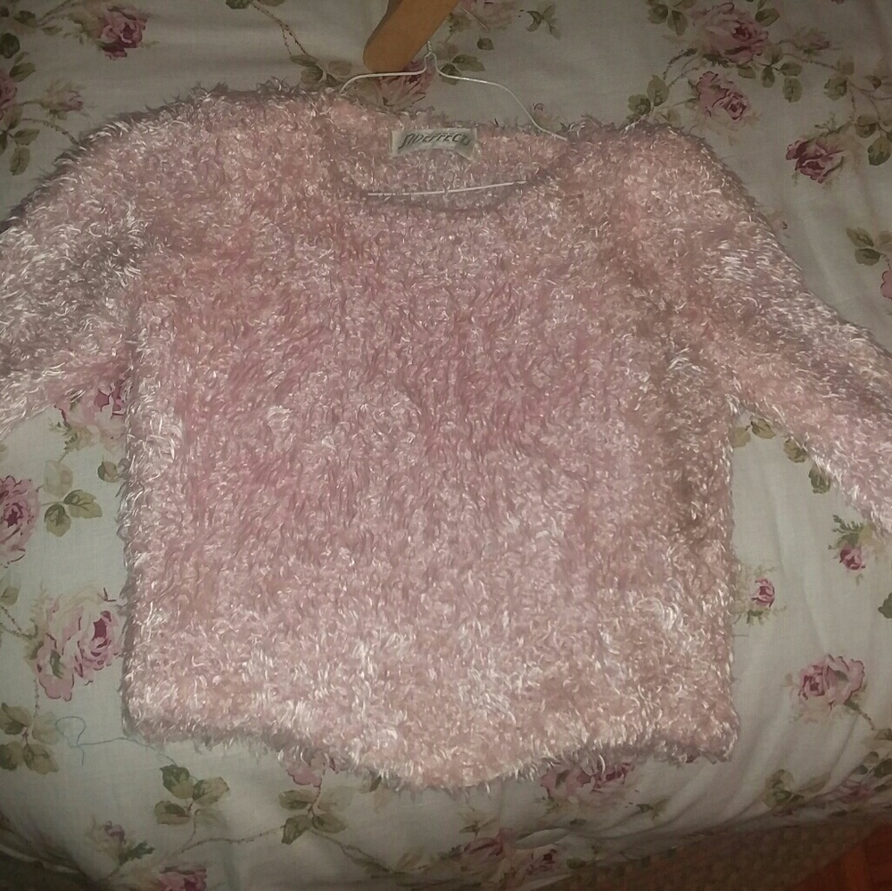 Fuzzy pink mid drift sweater