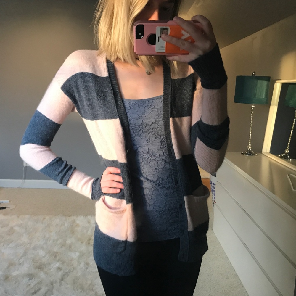 Abercrombie Pink and Navy Cardigan